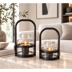 Moderne windlichten/vazen- set-2 zwart stijlvol 